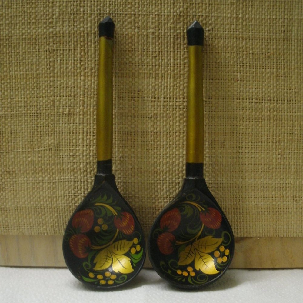 Vintage Russian Hand Painted Wood Spoons
